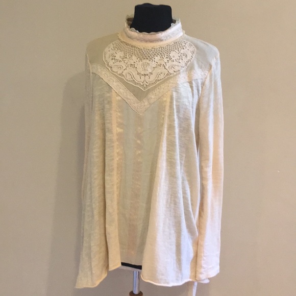 Free People Tops - Free people long sleeve lace embellished top L